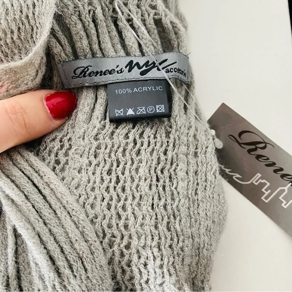 NEW NORDSTROM Grey Silver Chunky Open Knit Tassel Woven Classic Scarf Wrap
